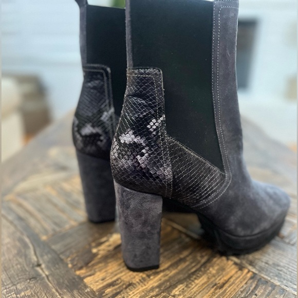 All Saints Gray and Black Heeled Boots with Chunky Heel - Picture 5 of 8